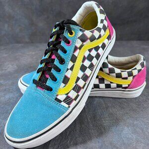 Vans Old Skool Crazy Checks Men's 10 Multi-Color Checkerboard Sneaker Blue Pink
